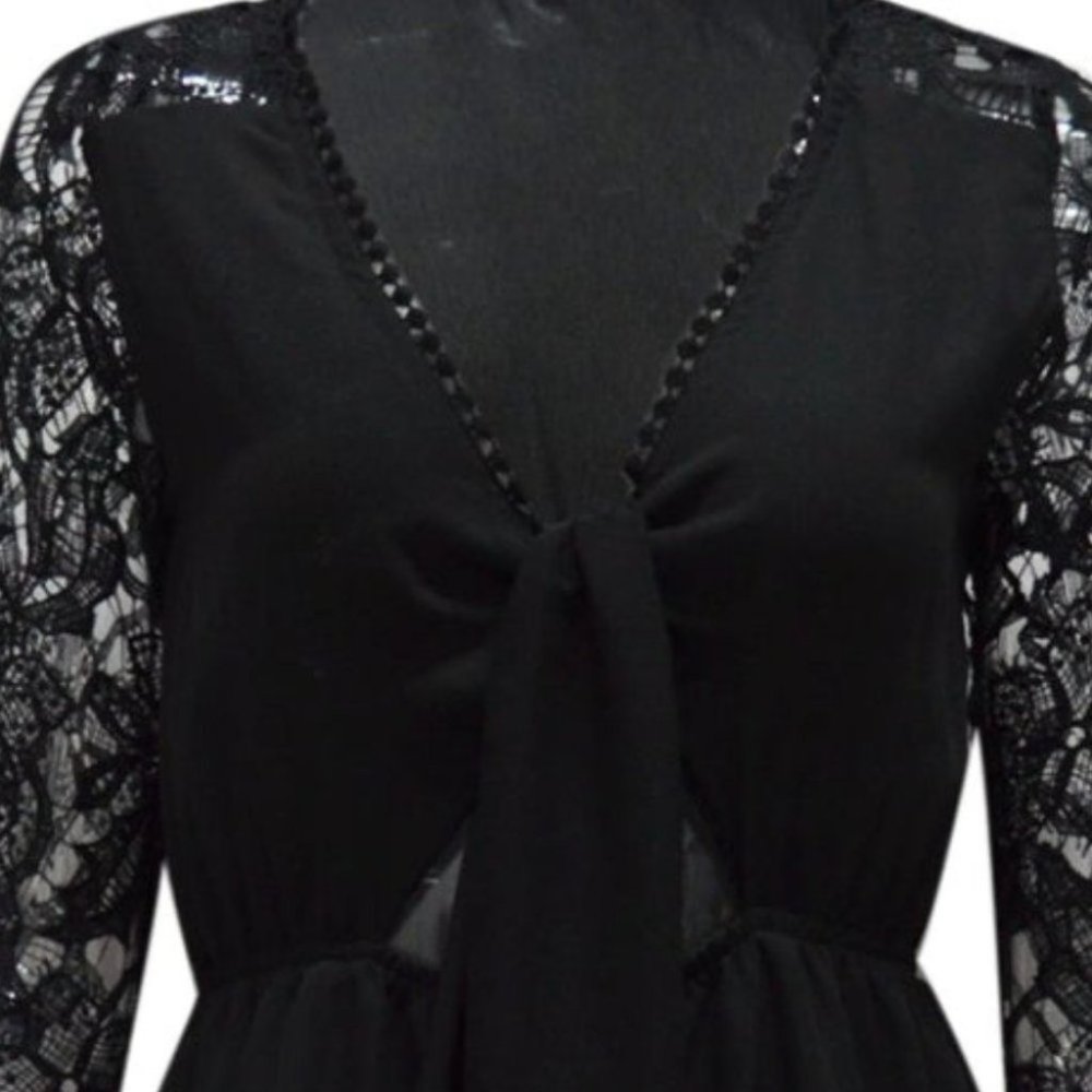 Lacey Sleeved Black Romper - Picture 5 of 6
